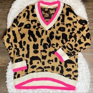 Oversized Cheetah Sweater With Pink/White Details